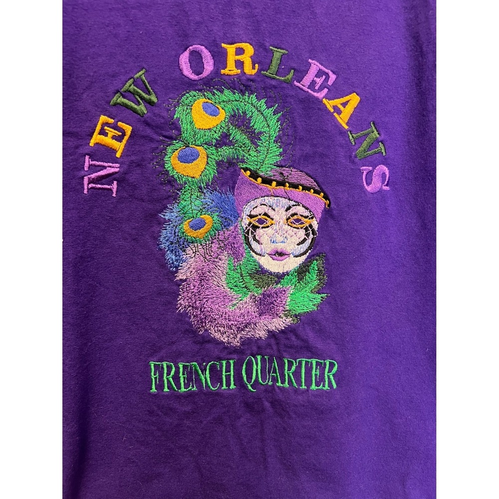 Gildan New Orleans French Quarter Mardi Gras Embroidered Purple T-Shirt XL Mens